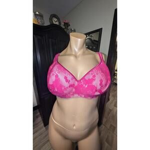 Cacique Hot Pink Lace Full Coverage Bra – Size 44DD